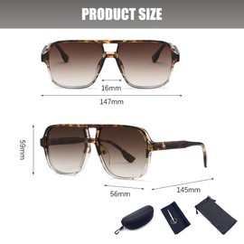 XFSRG Sonnenbrille Damen Herren Retro Sonnenbrille Pilotenbrille Eckig Brille Groß Gläser Sunglasses UV400 Schutz Blendschutz Geeignet FüR Camping Fotografie Outdoor Geschenk（Braun）
