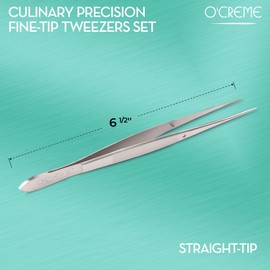 O'Creme Stainless Steel Precision Kitchen Tweezer Tongs 6.25" with Fine Tip (Silver)