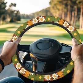 Oramclsy Hippie Flower Golf Cart Steering Wheel Cover for Men and Women,14 Inch Odorless Wheel Protector,Golf Cart Accessories Universal for EZGO TXT