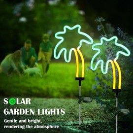 SunKite Coconut Solar Decorative Stake Lights - Outdoor Waterproof Neon Lights for Garden, Yard, Lawn, Pathway, Patio, Backyard, Pool, Hawaii Decor (2 Pack)
