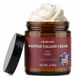 Whipped Tallow Cream Moisturizer – Unscented Face & Body Balm with Grass-Fed Tallow, Jojoba Oil & CoQ10 – Deep Hydration for Dry, Sensitive Skin – 2.78 fl oz