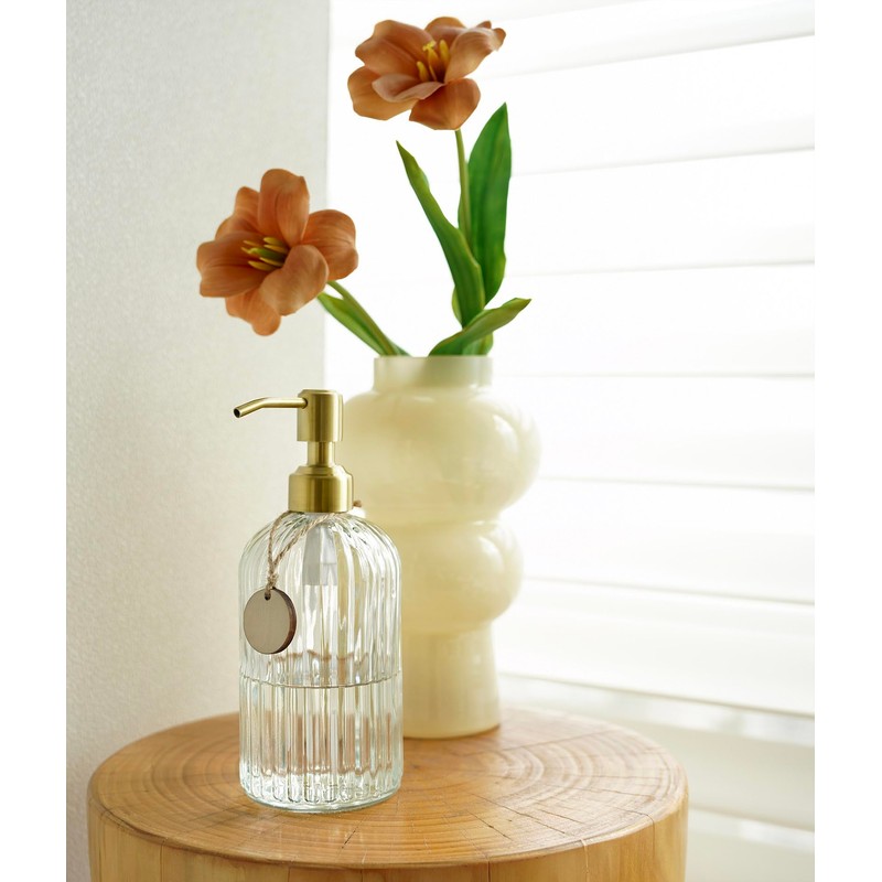 JASAI 2PACK 18Oz Fluted Glass Soap Dispenser with Golden Rust