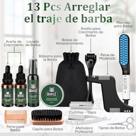 Kit Cuidado de Barba para Hombre 13 en 1 con Alisador y Aceite