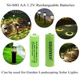 GSUIVEER Solar Light AA Ni-mh 600mAh 1.2V Rechargable Batteries AA Rechargeable Batteries for for Solar Lights (20 Pack)