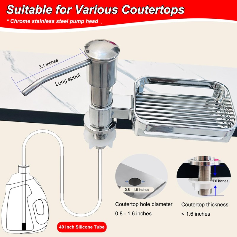 Dish Soap Dispenser for Kitchen Sink, Built in Sink Soap