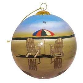 Hand Painted Glass Christmas Ornament - Beach Chairs St. Barth F.W.I.