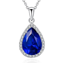 VONSSY Classic Oval Pendant Gemstone Necklace | Crystal Ruby Waterdrop Birthstone Teardrop Emerald Sapphire Necklace | 18K Platinum Plated Chain