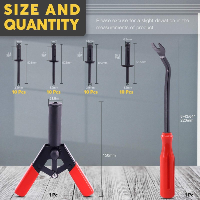 42Pcs Plastic Rivet Gun Set with 40Pcs 4Sizes Nylon Blind