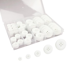 100Pcs Wide Edge White Sewing Buttons,4-Hole Craft Buttons, 5 Sizes,with Compartment Storage Box, Suitable for Sewing,Suit Coat Shirt Buttons，DIY Decoration