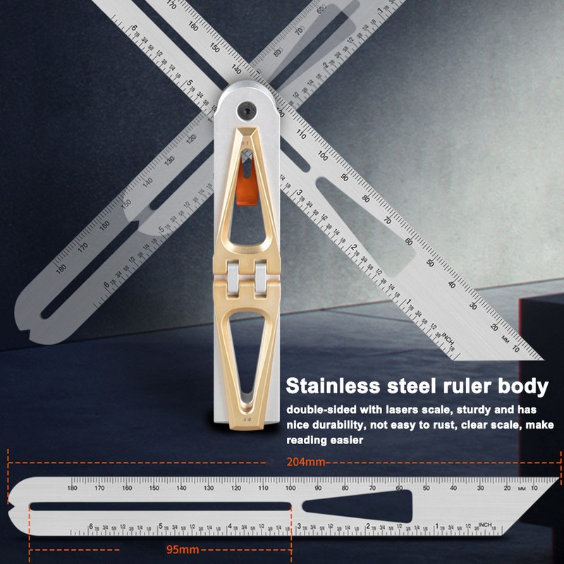 Woodworking Scriber Ruler Heavy Duty T-Shape Multi-Angle Scribing Tool Stainless