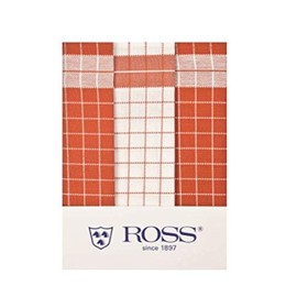 Ross Pack of 3 Cotton Tea Towels Checked 1742 Orange 50 x 70 cm