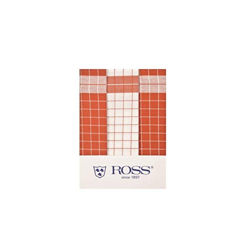Ross Pack of 3 Cotton Tea Towels Checked 1742 Orange