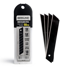 Berkling 18mm Snap Off Utility Knife Blades, SK2H Blackened Steel Replacement Blade | 3x Sharper and 5x More Durable Than SK5 Blades | Fits all 18mm Utility Knife & Box Cutter, Pack of 50