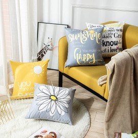TOMMO Set of 4 Cushion Covers 45 x 45cm You are My Sunshine Yellow Gray with Chevron Words Decorative Throw Pillow Covers Home Decor Square cushion covers 18x18 Inches