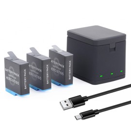 Hero 8/7/6/5 3 Packs Battery for Hero 2018, Hero 8, Hero 7, Hero 6, Hero 5 Black with USB and Type-C Charging Port Battery and 3-Channel Charger Bundle LED Light 3.85V 1500mah
