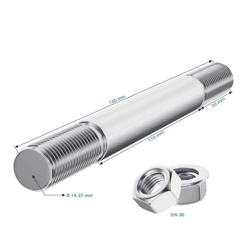 Standard Full-Floating Axle for Wheelbarrow Size 152 x 20