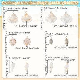 PH PandaHall 72pcs 12 Styles Natural Shell Pendants White Scallop Spiral Cowrie Shell Pendants Natural Seashells Jewellery Charms for Jewellery Making Home Decor Wedding Summer Ocean Beach Party