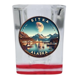 R and R Imports Sitka Alaska Souvenir Destination 2 Ounce Shot Glass Square Red Base 2-Pack