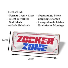 Zocker Zone Decorative Tin Sign - Retro Tin Signs Decoration for Teenagers Youth Room - Gift Idea Gamer PC Player - Gaming Accessories - 28 x 12 cm