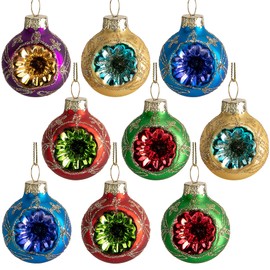LFUTARI 9 Pcs Christmas Reflector Ball Ornament, 1.6'' Hanging Glass Reflector Decoration, Multicolored Glass Reflector Ball for Vintage Christmas Tree Decor Party Flower Arrangement Decoration