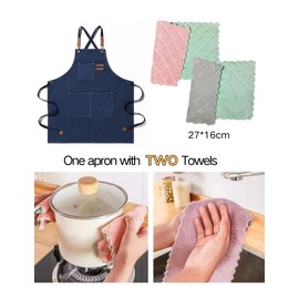 crazy bean BBQ Apron for Men Women Adjustable Work Apron with 3 Pockets Cross Back Cooking Apron for Kitchen Restaurant Cafe, blue