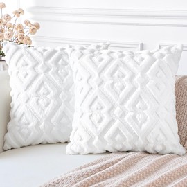 Artscope White Throw Pillow Covers 22x22 Set of 2 Soft Plush Faux Wool Couch Pillow Covers Decorative Throw Pillows for Couch, Bed, and Home Decor