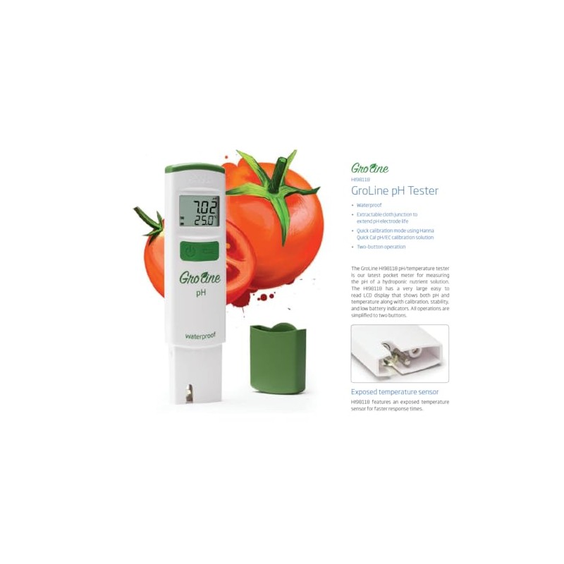 Hanna HI98118 Checker GroLine Waterproof Hydroponic pH Tester - Simple