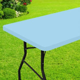 Smiry Rectangle Picnic Table Cloth, Waterproof Elastic Fitted Tablecloths for 5 Foot Tables, Washable Polyester Table Cover for Camping, Indoor and Outdoor (Light Blue, 30"x60")