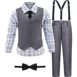 LOPEN STU Kids Suit Toddler Boy Formal Dress Easter Outfit for Boys Summer Clothes Boys' Grey Suits Vest and Pants Size 7