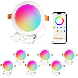 ILC 6 inch led recessed Light, Work with Alexa (Hub Required), App Controlled, RGB Color Changing, 16 Million Colors, CCT: 2700K-6000K, 14W, 120W Equivatlent, 1400LM, CRI 90, Bluetooth Mesh, 6 Packs
