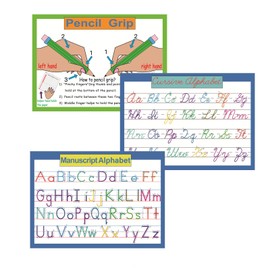 SANTSUN Cursive Alphabet Poster Set for Classroom Wall, 3PC A4 Charts (Manuscript, Cursive Letters, Pencil Grip), All 26 Letters Cursive, Handwriting Bulletin Board Display, Primary Teacher Supplies