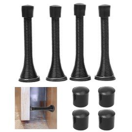 Kare & Kind 4X Spring Door Stoppers (Black) - Screw-in Flexible Steel Stoppers with Black Rubber Bumper Tips - Protect Walls from Bumps, Marks and Damages - Kid and Pet Safe - for Homes, Offices