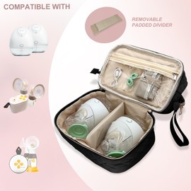 MELINON Double-Layer Wearable Breast Pump Bag for Elvie and Medela Pumps - Insulated Pockets and Waterproof Mat Included - Stylish Carrying Case for Moms on the Go (Black)