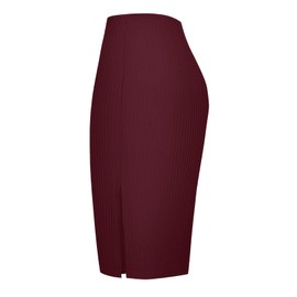 Urban CoCo Elastic High Waist Knee Length Pencil Skirt Ribbed Knit Basic Tube Midi Skirt (Maroon, S)