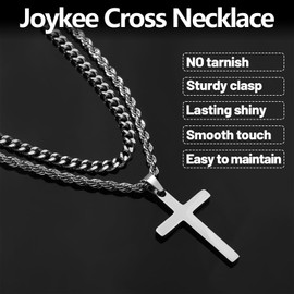 Mens Cross Necklace Stainless Steel Pendants Jewellery Men's Crucifix Necklace Chain Gifts for Men Him Husband Boyfriend with Card Letters Birthday Present To My Man