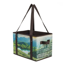 Earthwise Reusable Grocery Bags Set Shopping Box with Reinforced Bottom Heavy Duty Premium Collapsible Foldable with Long Handles Storage Boxes Eco Friendly Bins Cubes (Set of 3)