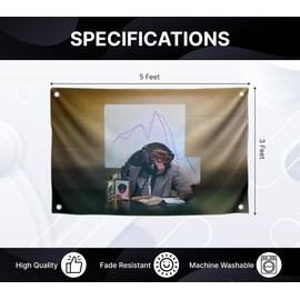 3x5 Feet Funny Monkey Polyester Flag with Four Brass Grommets - Office Monkey Banner Wall Decoration - Funny Animal Wall Flag for College Dorm Room - Cool Flags for Decor Boys Room