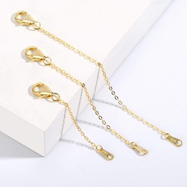 ALEXCRAFT 3 PCS 925 Sterling Silver Necklace Extender 14K Gold Plated Chain Extenders Bracelet Extension for Jewellery Making 2 3 4 Inch
