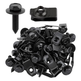 MOTOALL 50PCS 1/4 Body Bolts & U-Nut Clips Engine Under Cover Splash Shield Guard Body Bolts Fender Bolts, Engine Splash Shield Bolts Hardware Kit (25 Bolts + 25 Clips)