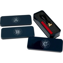 UDIG Seal Stamp Set in Gift Tin with Seal Stamp 24 mm and Red Sealing Wax, Seal Petschaft with Illuminata Letter M