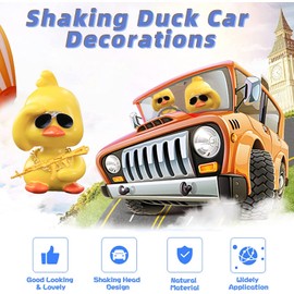 wonuu Bobble Heads Ducks, Car Dashboard Decor Cute Yellow Shaking Head Duck Doll for Car Interior Ornament with Glasses, Necklace and Funny Accessories (Duck Right)