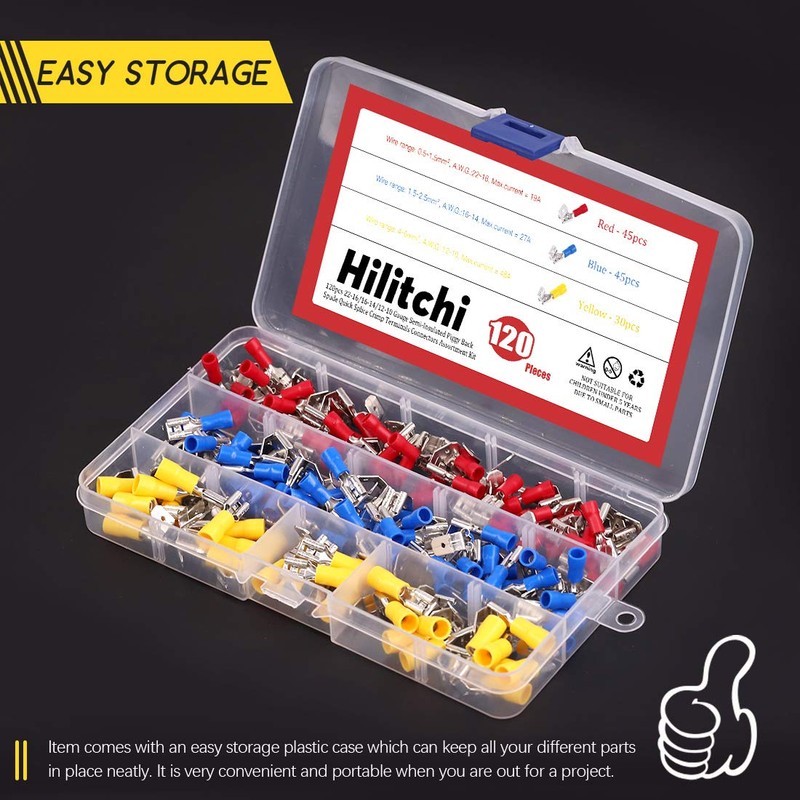 Hilitchi 120pcs 22-16/16-14/12-10AWG Piggy Back Insulated Terminals Electrical Wiring Wire
