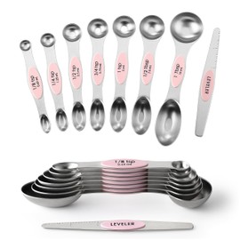 Spring Chef Magnetic Measuring Spoons Set, Dual Sided, Stainless Steel, Fits in Spice Jars, Pink Lemonade, Set of 8, 2 Pack
