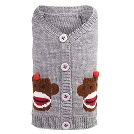 The Worthy Dog Sock Monkey Cardigan for Dogs, Large, Gray