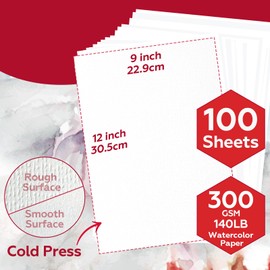 100 Sheets Watercolor Paper Bulk，9 x 12 Inch Cold Press 140 lb/300 GSM Water Color Paper for Kids Adults.Watercolor Drawing Paint Paper for Art Drawing Supplies
