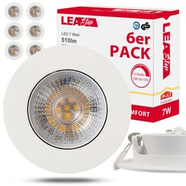 max K O M F O R T Set of 6 LED recessed spotlights 230 V LEA-Step white 7 W warm white swivel IP20 three light levels dimmable recessed spotlight matt ultra flat