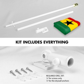G128 Combo Pack: 6 Ft Aluminum Spinning Flagpole (White) & Ghana Ghanaian Flag 3x5 Ft, LiteWeave Pro Series Printed 150D Polyester | Pole with Flag Included