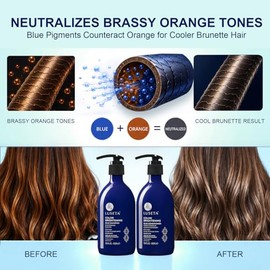 L LUSETA Champú Azul Luseta Para Cabello Amarillento Y Castaño, Neutraliza Los Tonos Naranjas Y Cobrizos, Champú Y Acondicionador Azul Para Cabello Te