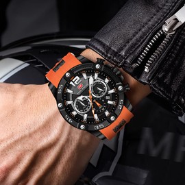 AIMES Mens Watches, Stylish Fashion Casual Sport Watch for Men Chronograph Analog Quartz Waterproof Orange Watches for Men with Silicon Strap Luminous Fashion Wristwatch
