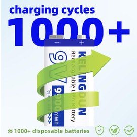 kelingdun Rechargeable 9V Lithium Batteries,9900mWh USB 9 Volt Li-ion Batteries Long-Lasting(2 Pack)